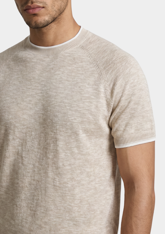 Capri Beige Linen Contrast T-Shirt | Roccella