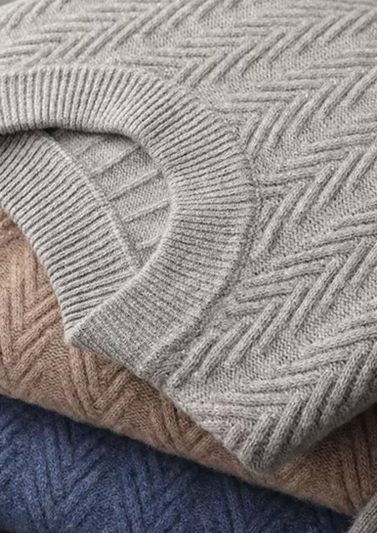 Pure Extra-Fine Merino Wool Herringbone Crewneck | Roccella