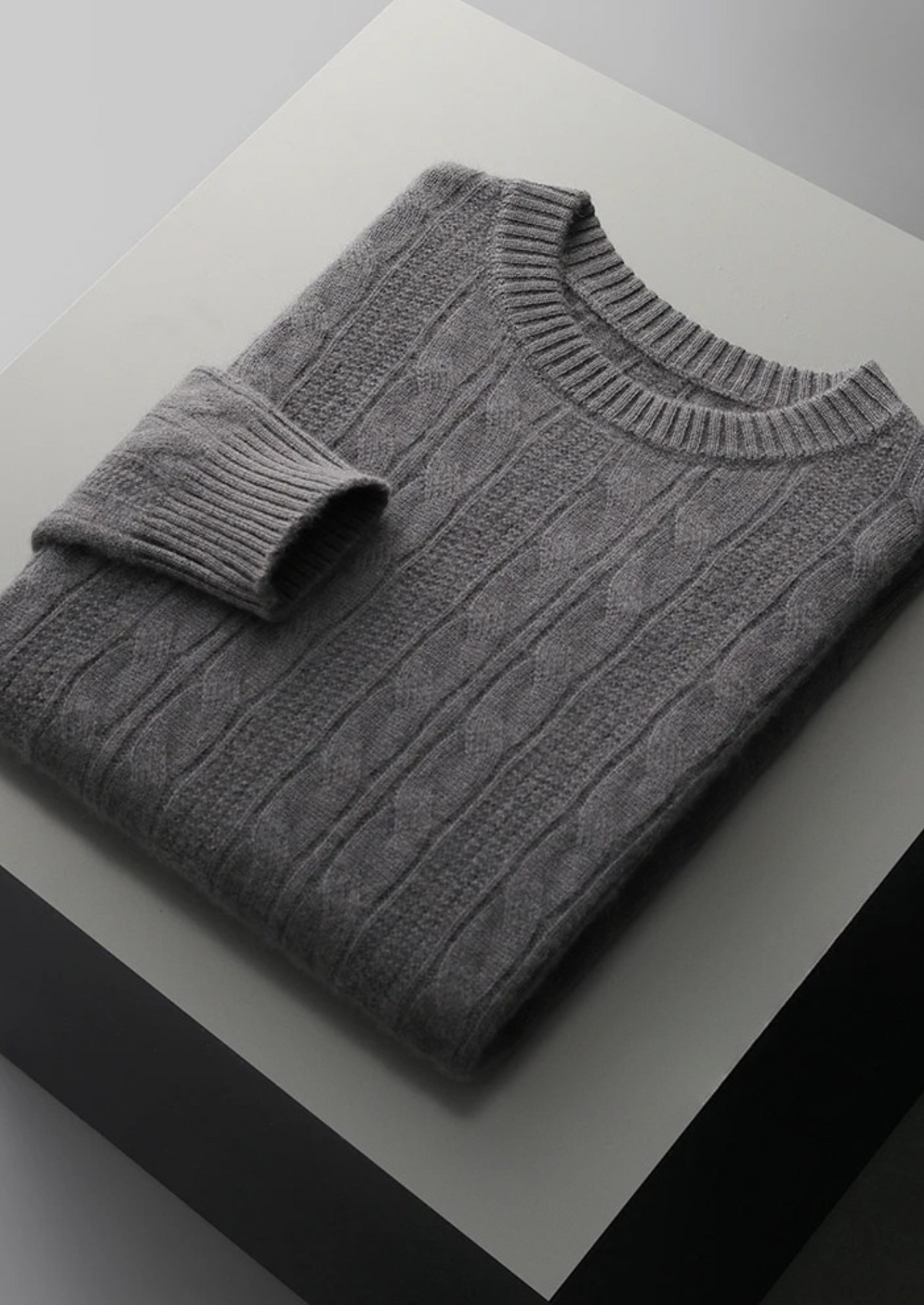 Merino Wool Cable Crewneck, Cream White