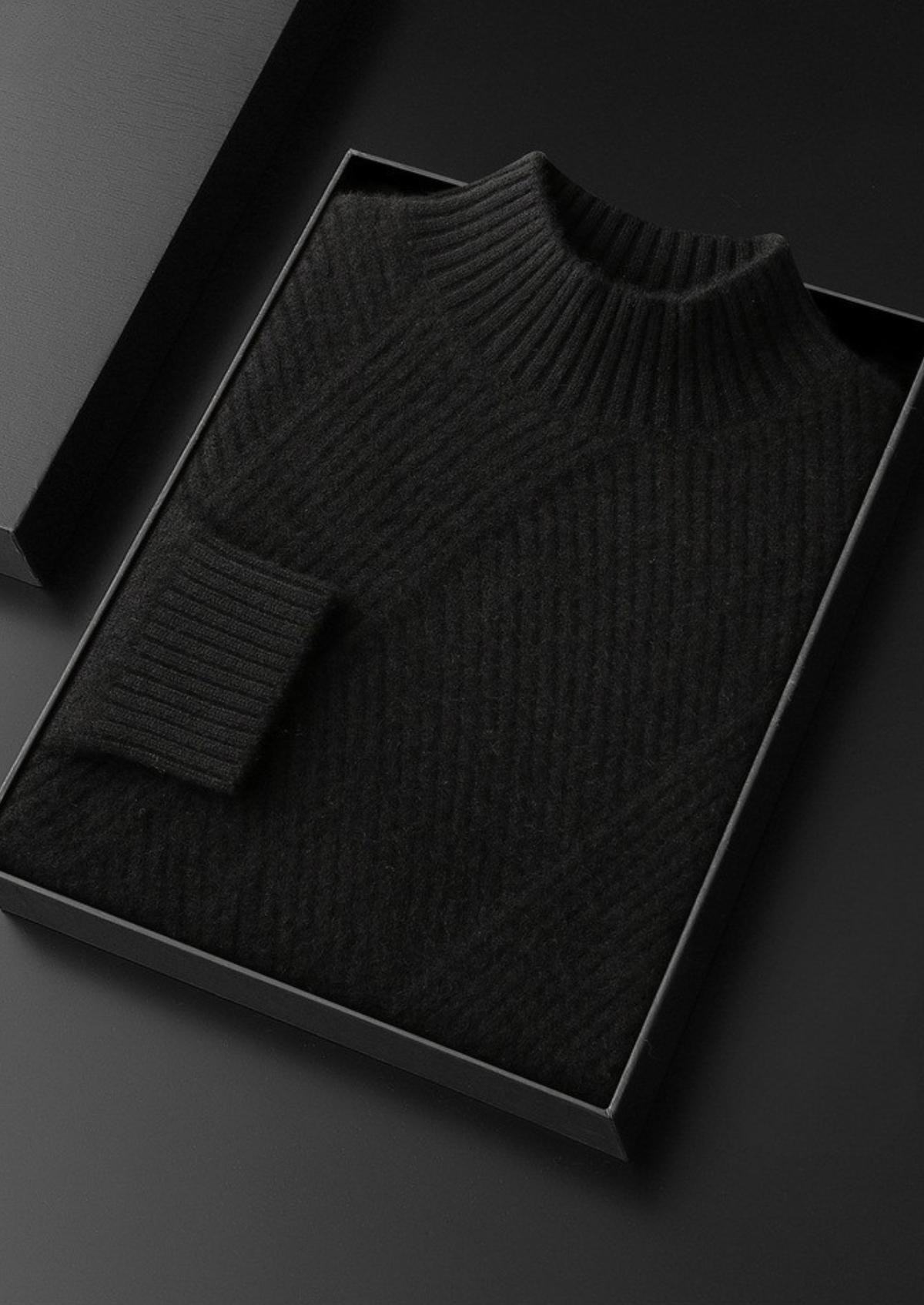 Pure Cashmere Black Patterned Mockneck | Roccella