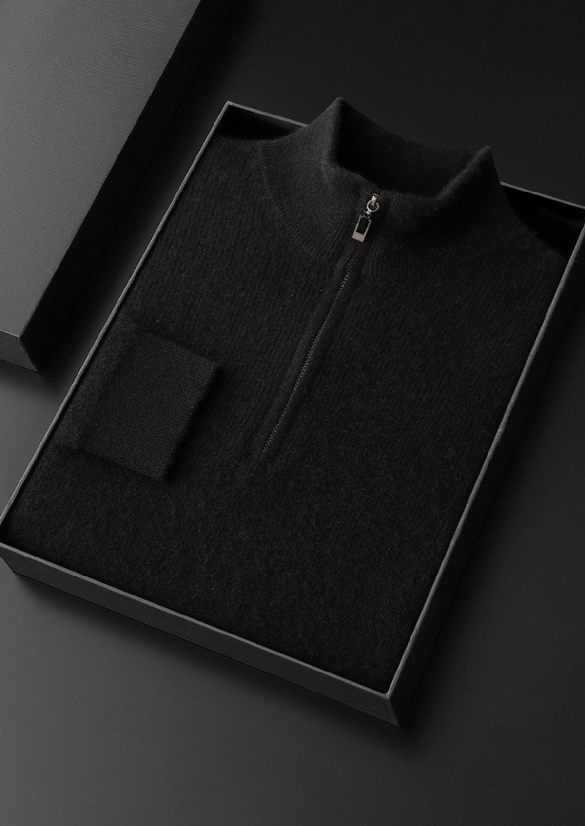 Pure Cashmere Black Ribbed Half Zip | Roccella