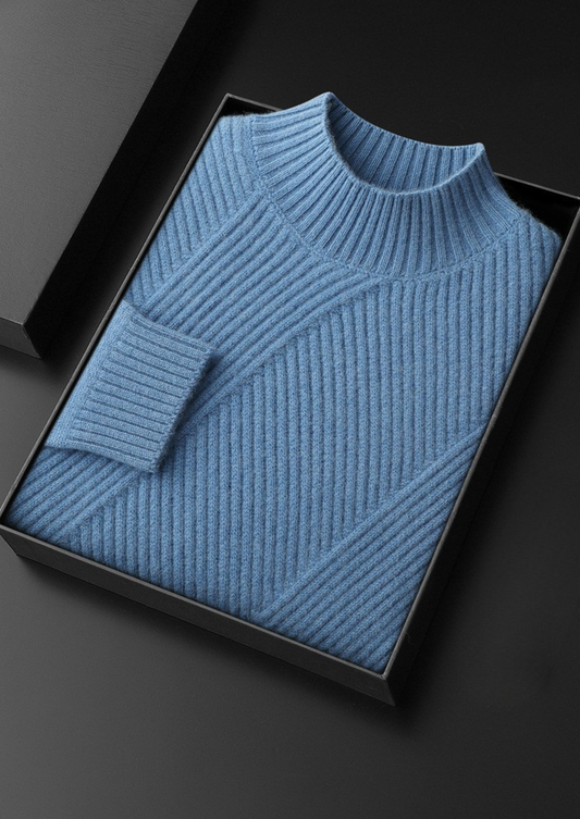 Pure Cashmere Sky Blue Patterned Mockneck | Roccella