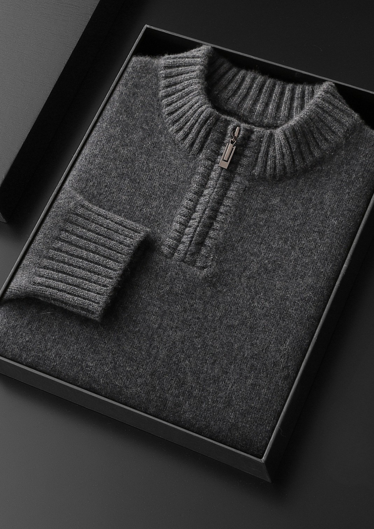Pure Cashmere Dark Gray Half Zip Sweater | Roccella