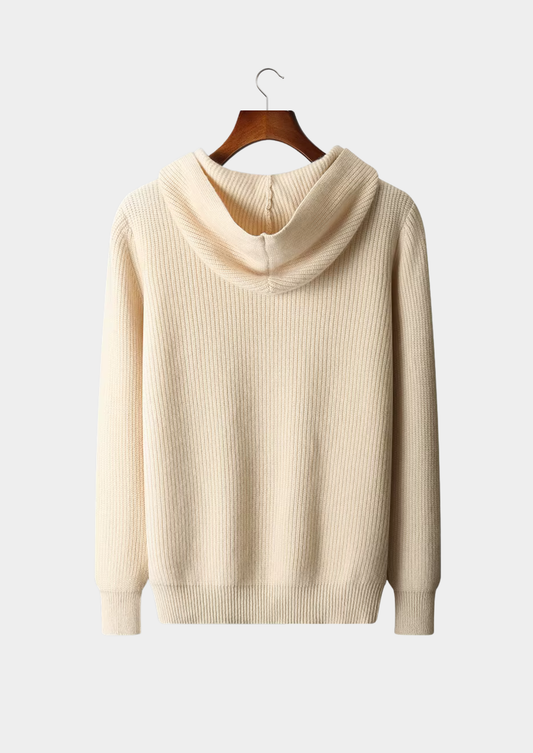 Pure Extra-Fine Merino Wool Half Zipper Hoodie | Roccella