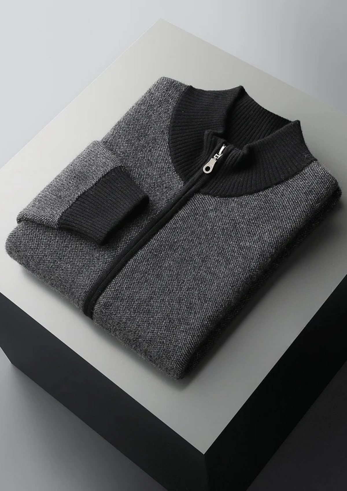 Premium Cashmere Jacquard Zip Cardigan