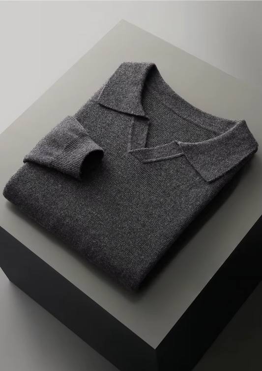Pure Extra-Fine Merino Wool Ribbed Buttonless Polo | Roccella