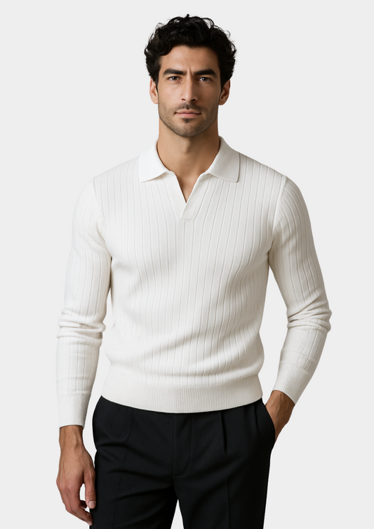 White Buttonless Ribbed Polo | Roccella
