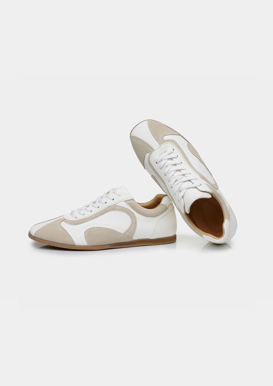 White Retro Hybrid Suede Leather Runner | Roccella