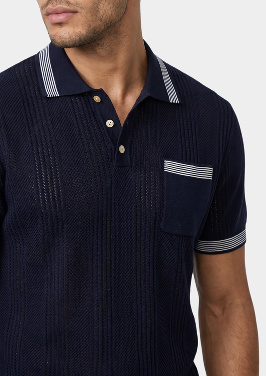 Leon Navy Blue Open Knit Lightweight Polo | Roccella