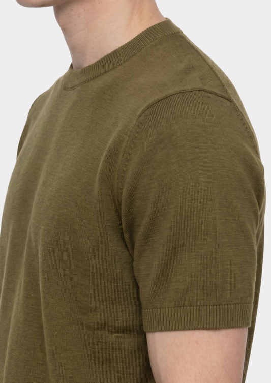 Essential Olive Knitted Crewneck T-Shirt | Roccella