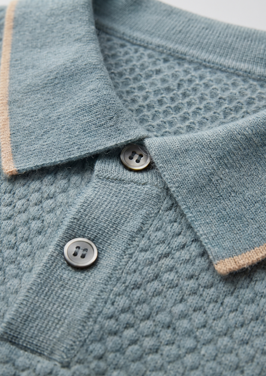 Premium Cashmere Sea Blue Two-Tone Polo | Roccella