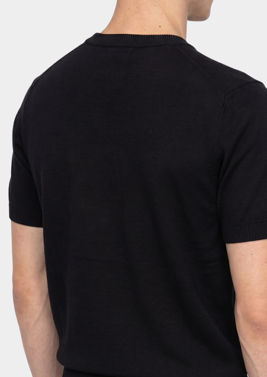 Essential Black Knitted Crewneck T-Shirt | Roccella