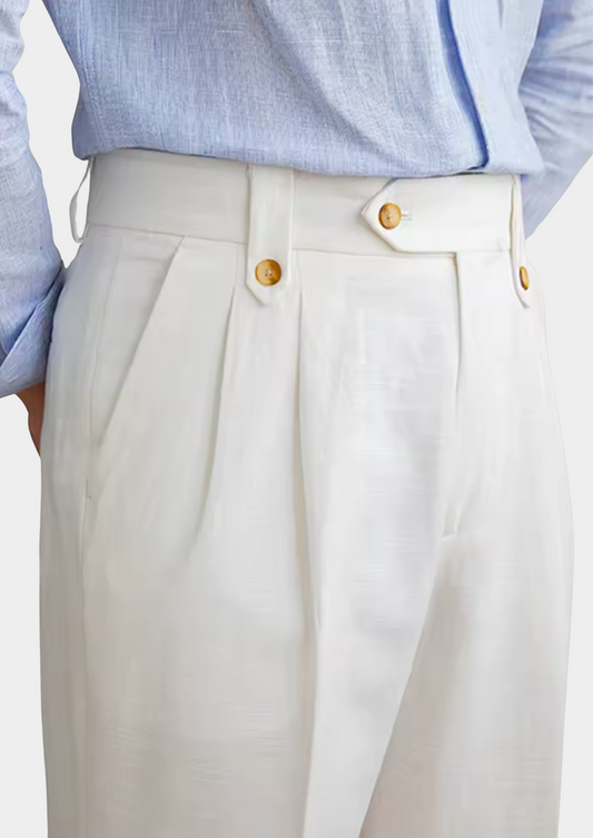 Cagliari Pleated Coastal Trousers - White | Roccella