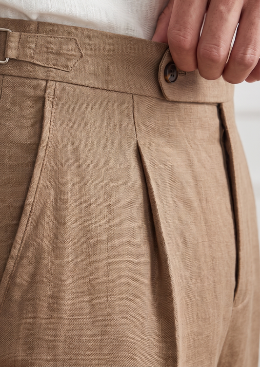 Tuscany Pleated Coastal Trousers - Caramel | Roccella