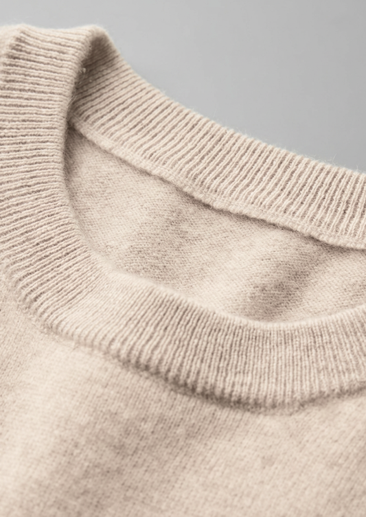 Premium Cashmere Classic Crewneck T-Shirt - Ivory Mocha | Roccella