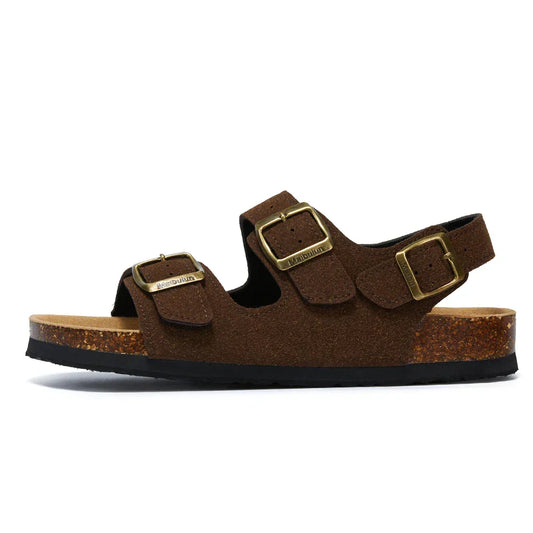 Amalfi Three-Strap Cork Sandals - Dark Brown | Roccella