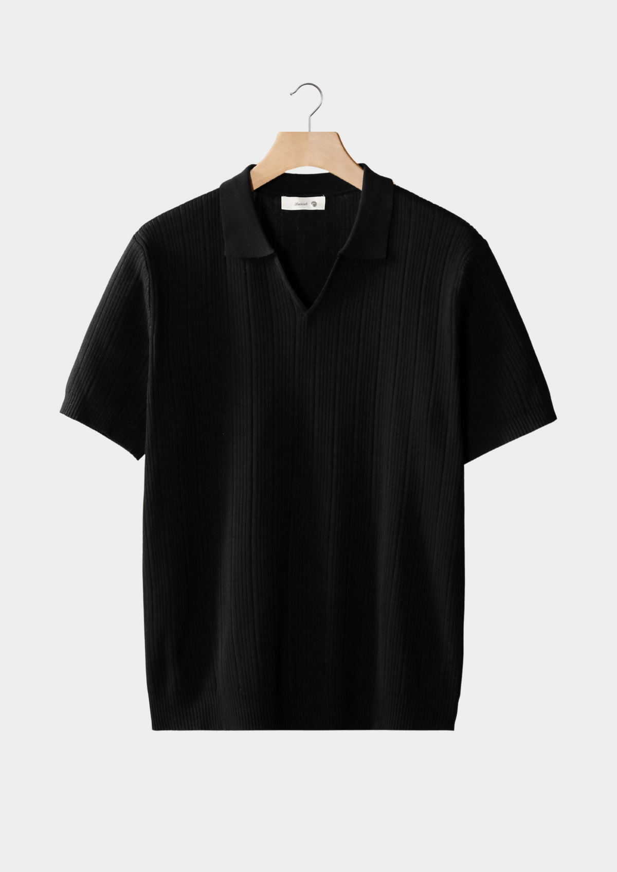 Black Open Collar Ribbed Polo | Roccella