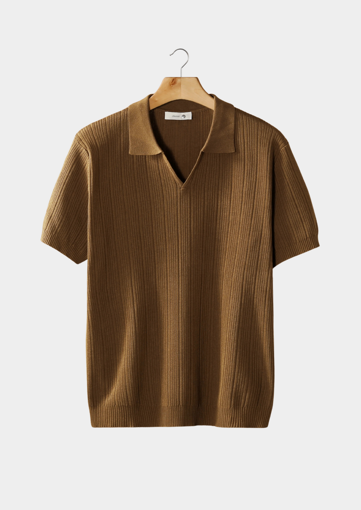 Caramel Open Collar Ribbed Polo | Roccella