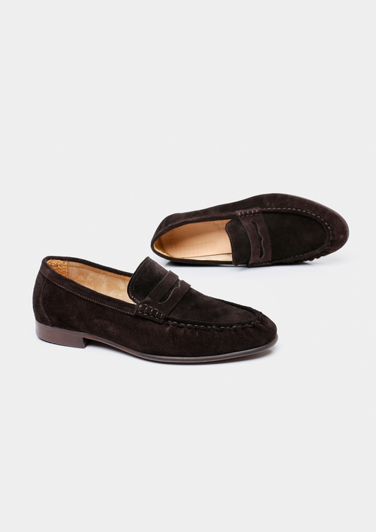 Coffee Classic Penny Suede Loafers | Roccella