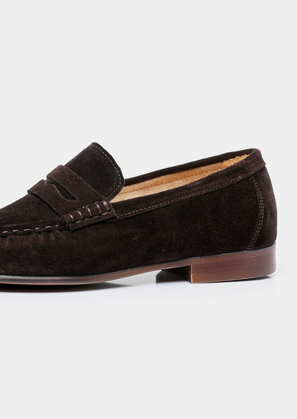 Coffee Classic Penny Suede Loafers | Roccella