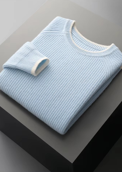 Pure Extra-Fine Merino Wool Two Tone Crewneck | Roccella