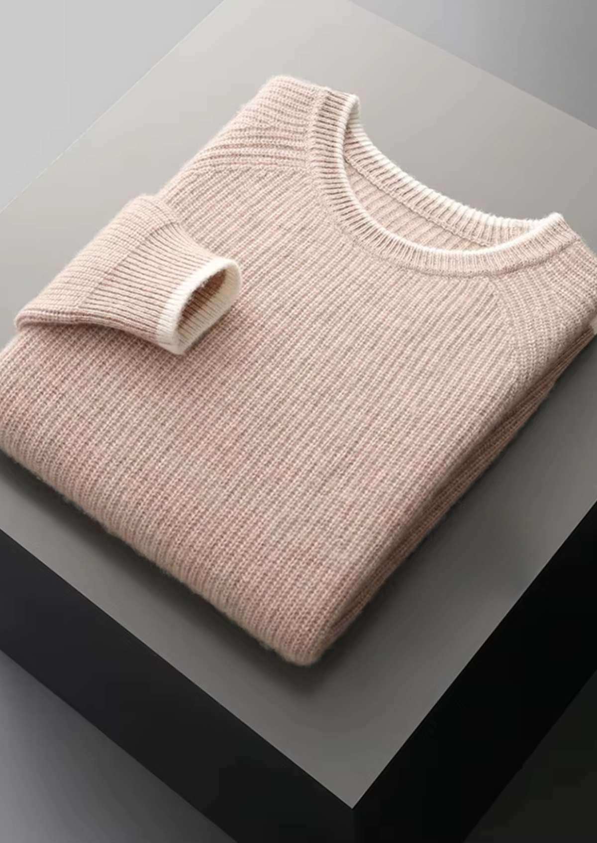 Pure Extra-Fine Merino Wool Two Tone Crewneck | Roccella