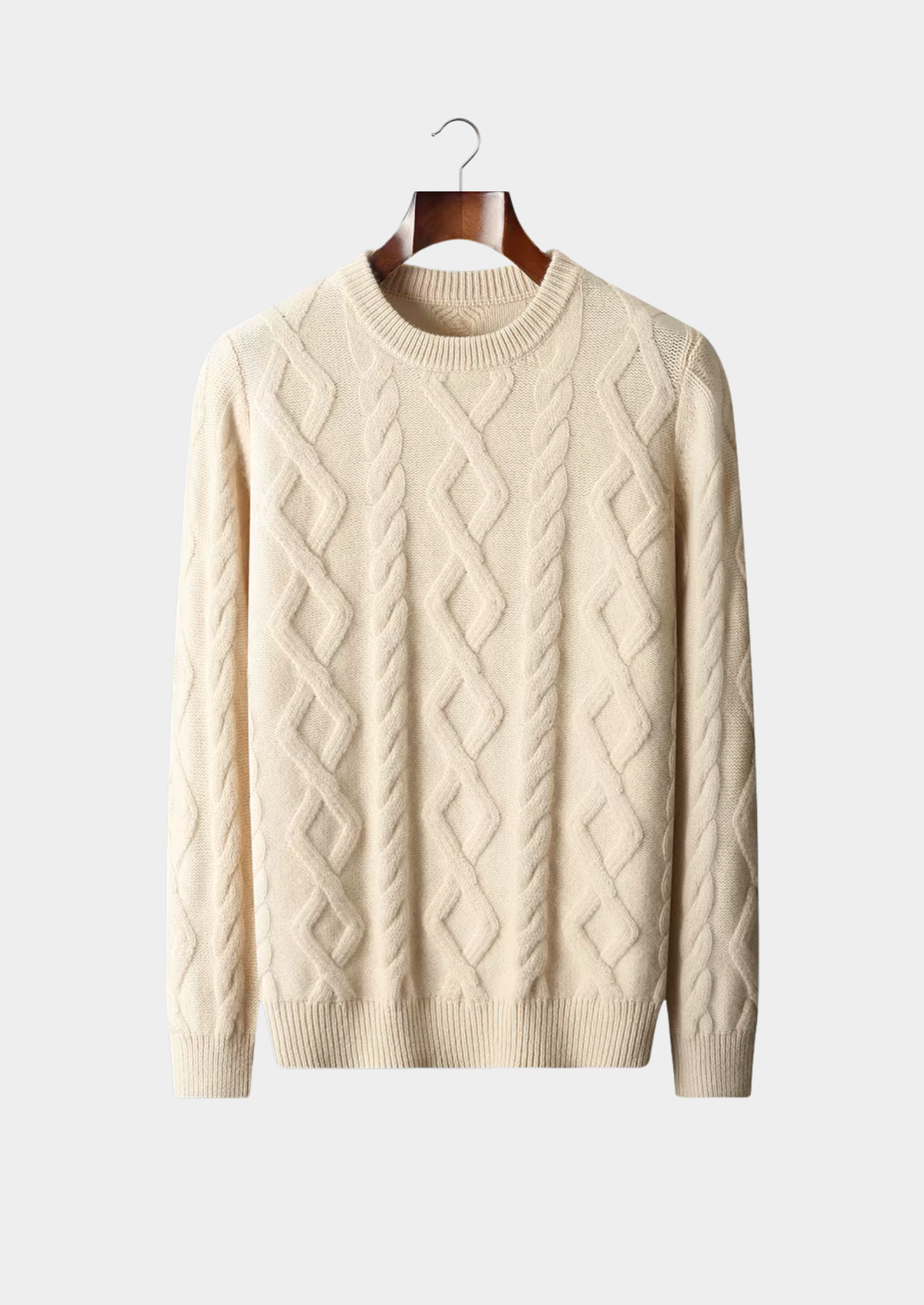 Pure Extra-Fine Merino Wool Wintertime Cable Crewneck | Roccella