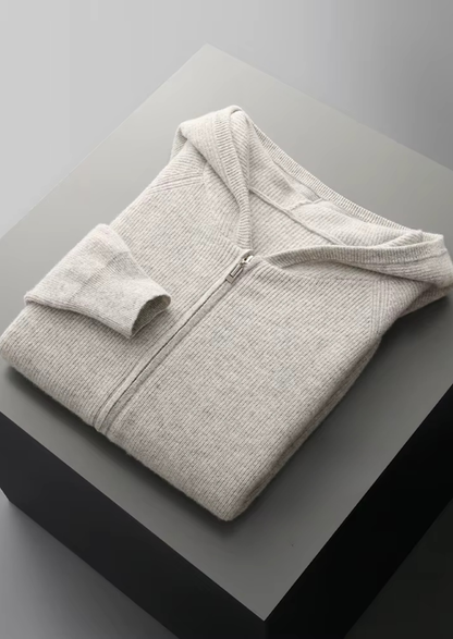 Pure Extra-Fine Merino Wool Ribbed Zip Hoodie | Roccella