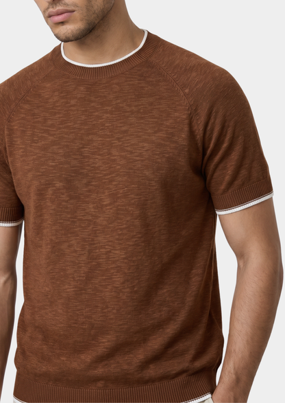 Capri Caramel Linen Contrast T-Shirt | Roccella