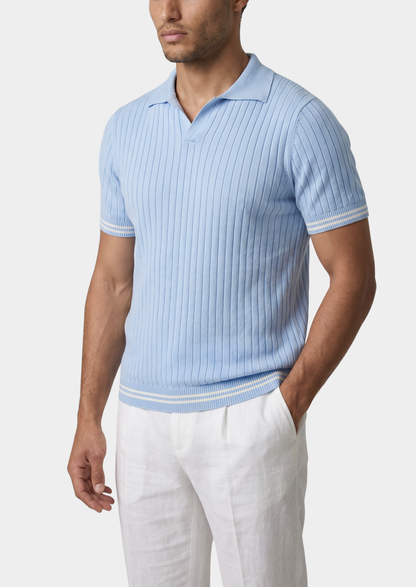 Pierre Light Blue Ribbed Buttonless Polo | Roccella