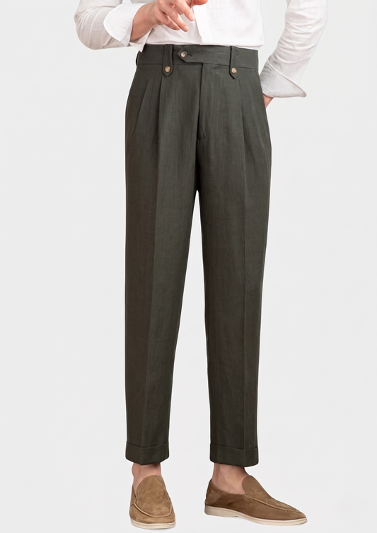 Cagliari Pleated Coastal Trousers - Olive | Roccella