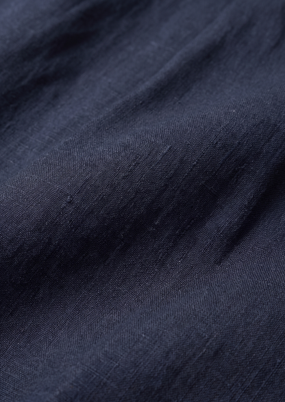 Navy Blue Pleated Linen Seaside Shorts | Roccella