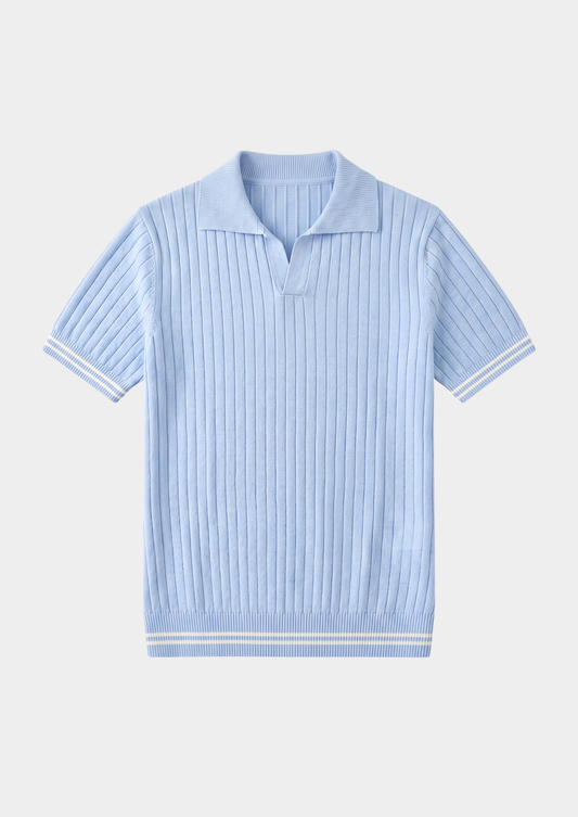Pierre Light Blue Ribbed Buttonless Polo | Roccella