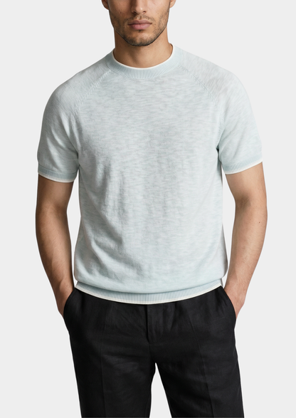 Capri Ice Blue Linen Contrast T-Shirt | Roccella