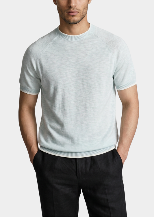 Capri Ice Blue Linen Contrast T-Shirt | Roccella