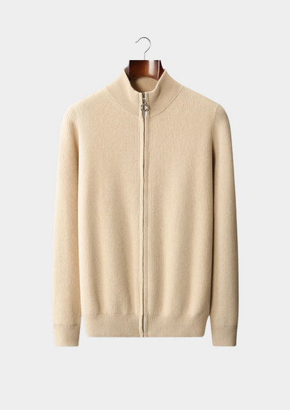 Pure Extra-Fine Merino Wool Ribbed Zip Cardigan | Roccella