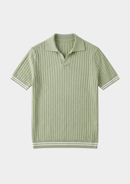 Pierre Pistache Ribbed Buttonless Polo | Roccella