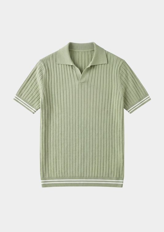 Pierre Pistache Ribbed Buttonless Polo | Roccella