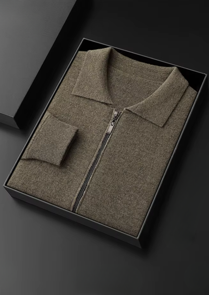 Pure Extra-Fine Merino Wool Polo Zip Cardigan | Roccella