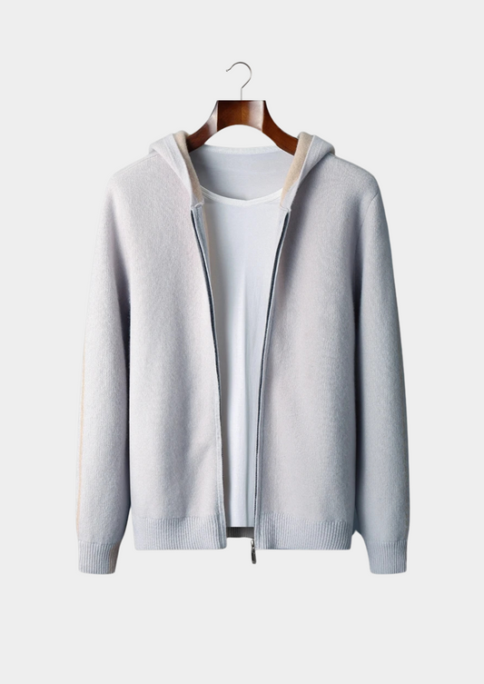 Premium Cashmere Two-Tone Zipper Hoodie | Roccella
