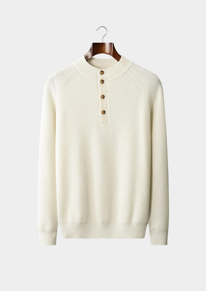 Premium Cashmere Classic Ribbed Henley Sweater | Roccella
