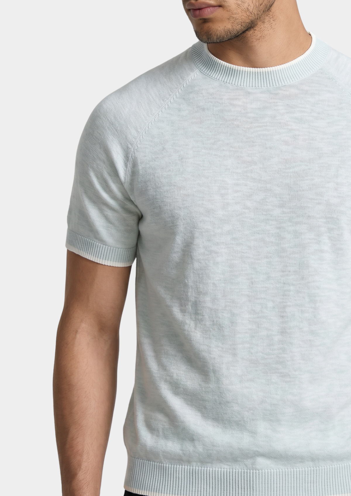 Capri Ice Blue Linen Contrast T-Shirt | Roccella