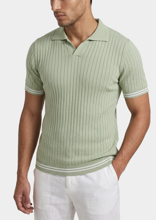 Pierre Pistache Ribbed Buttonless Polo | Roccella