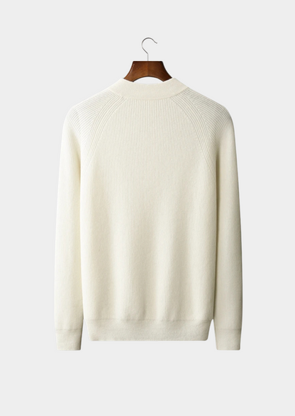 Premium Cashmere Classic Ribbed Henley Sweater | Roccella