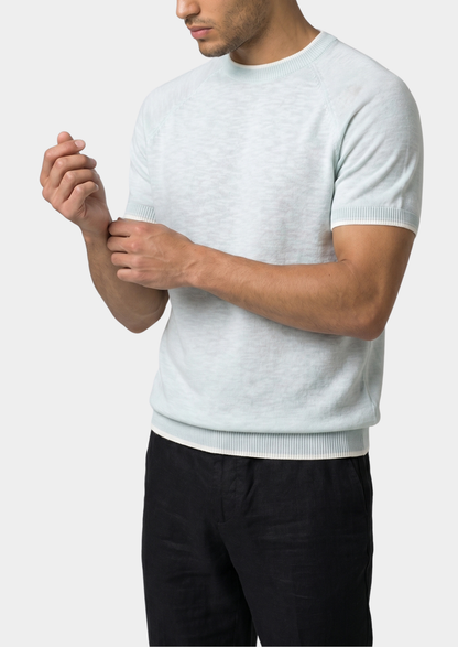 Capri Ice Blue Linen Contrast T-Shirt | Roccella