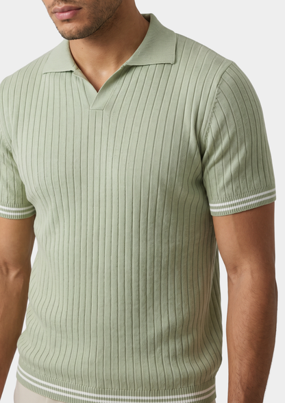 Pierre Pistache Ribbed Buttonless Polo | Roccella