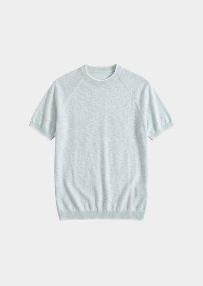 Capri Ice Blue Linen Contrast T-Shirt | Roccella