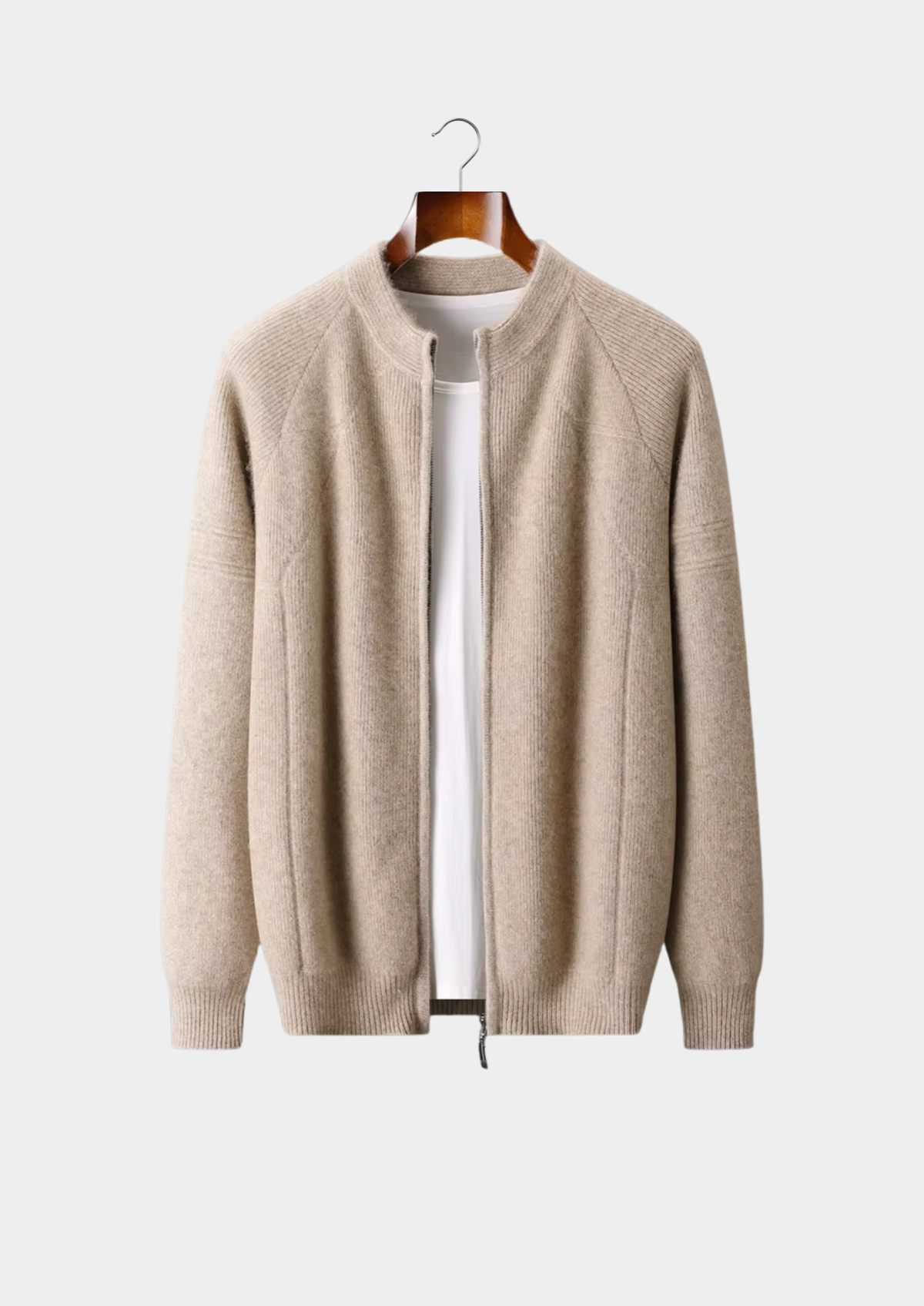 Pure Extra-Fine Merino Wool Ribbed Zip Cardigan | Roccella