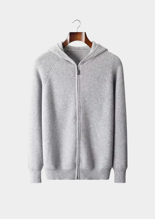 Pure Extra-Fine Merino Wool Ribbed Zip Hoodie | Roccella