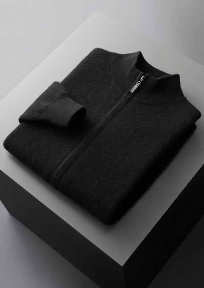 Merino Ribbed Zip Cardigan, Sand & Coffee